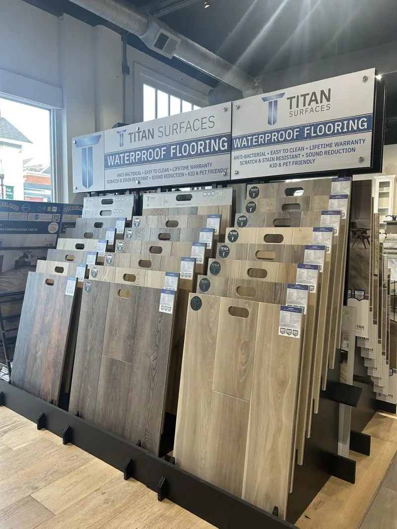 Flooring sample displays in the showroom