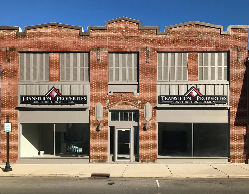 Transition Properties Construction and Design storefront on North Main Street in downtown Piqua